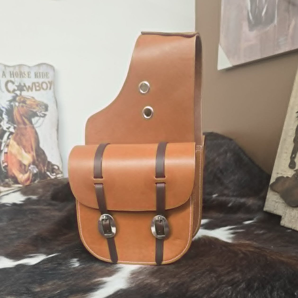 Leather Saddle Bags -  Medium Brown