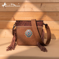 Montana West Tooled Aztec Concho Collection Crossbody -Brown