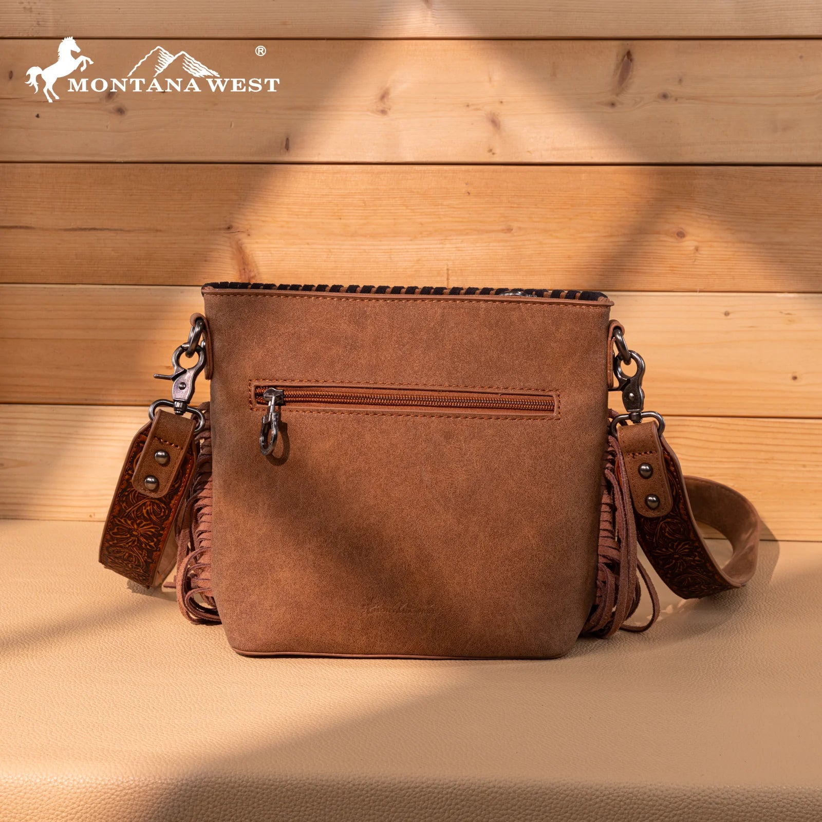 Montana West Tooled Aztec Concho Collection Crossbody -Brown