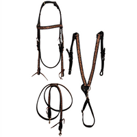 WESTERN NYLON SET - HEADSTALL, BREAST COLLAR, ROPING REINS - TOOLED PRINT