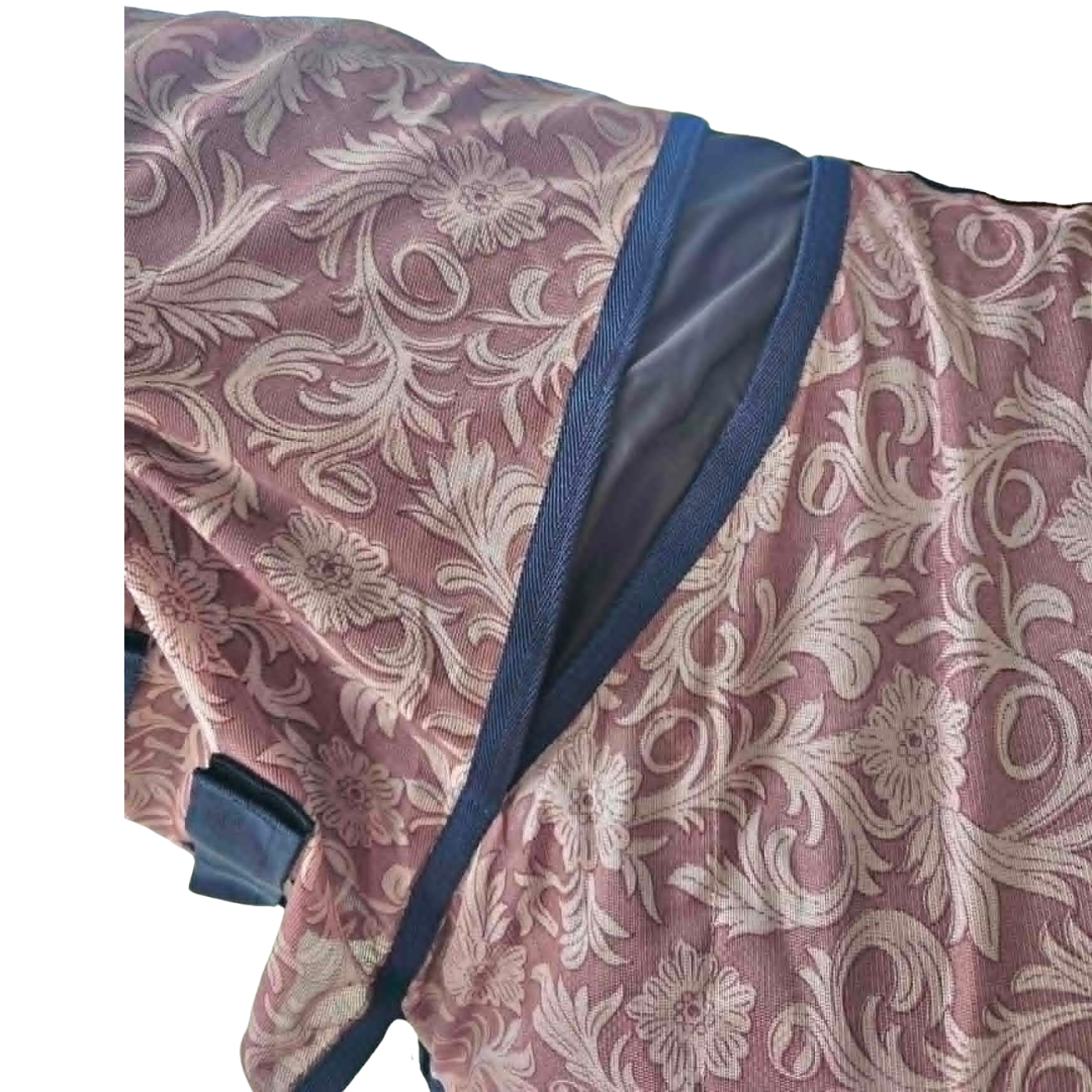 Nordic Star Special Edition Mesh Fly Sheet With Neck & Belly - Dusty Rose Floral with Navy Binding