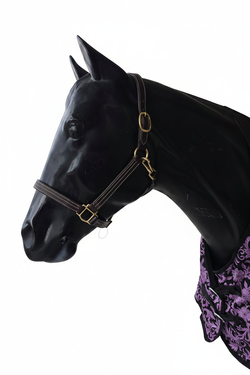 Triple Stitch Leather Halter -Havana