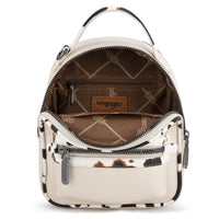 Wrangler Cow Print Trimmed Mini Backpack With Coin Pouch - Tan