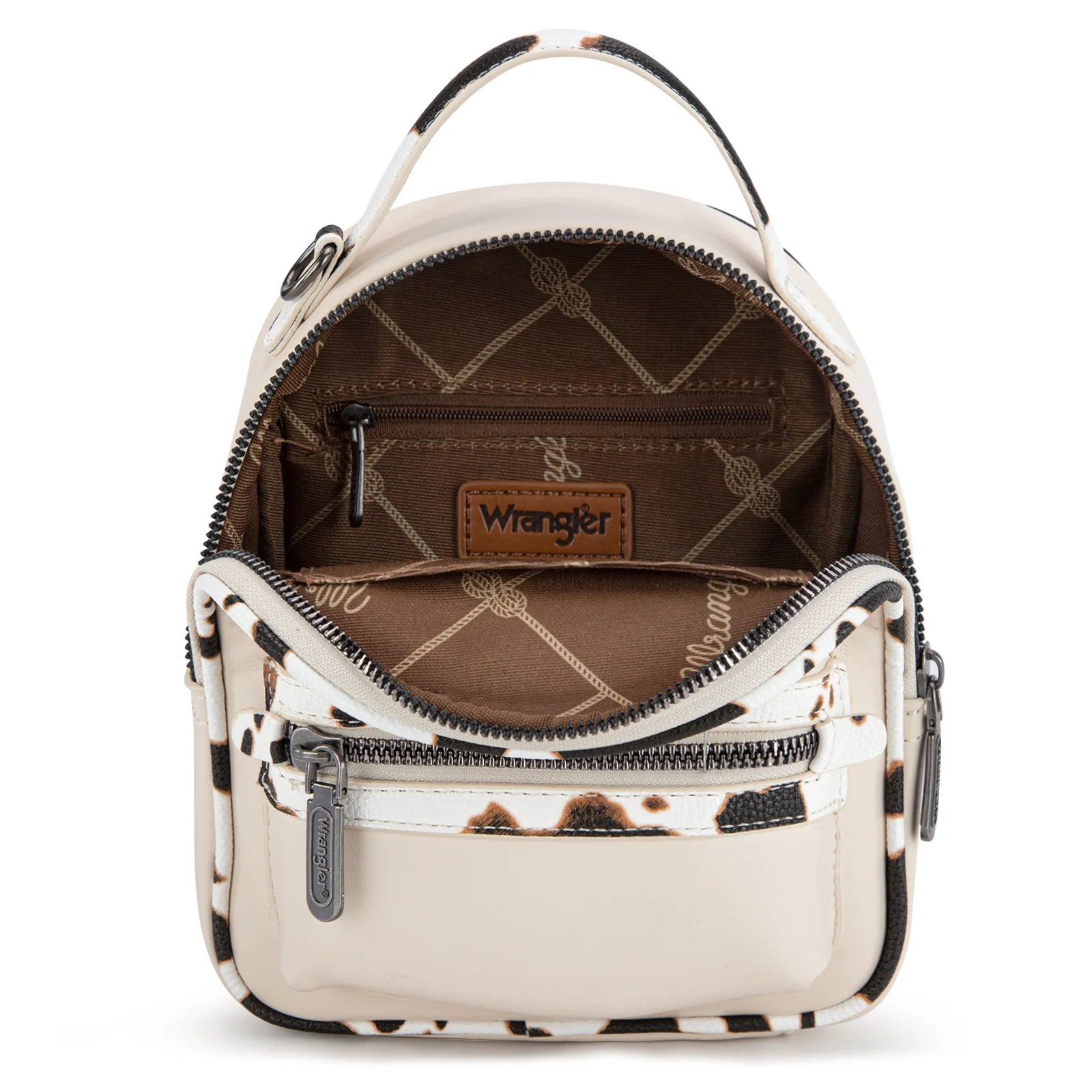 Wrangler Cow Print Trimmed Mini Backpack With Coin Pouch - Tan