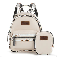 Wrangler Cow Print Trimmed Mini Backpack With Coin Pouch - Tan
