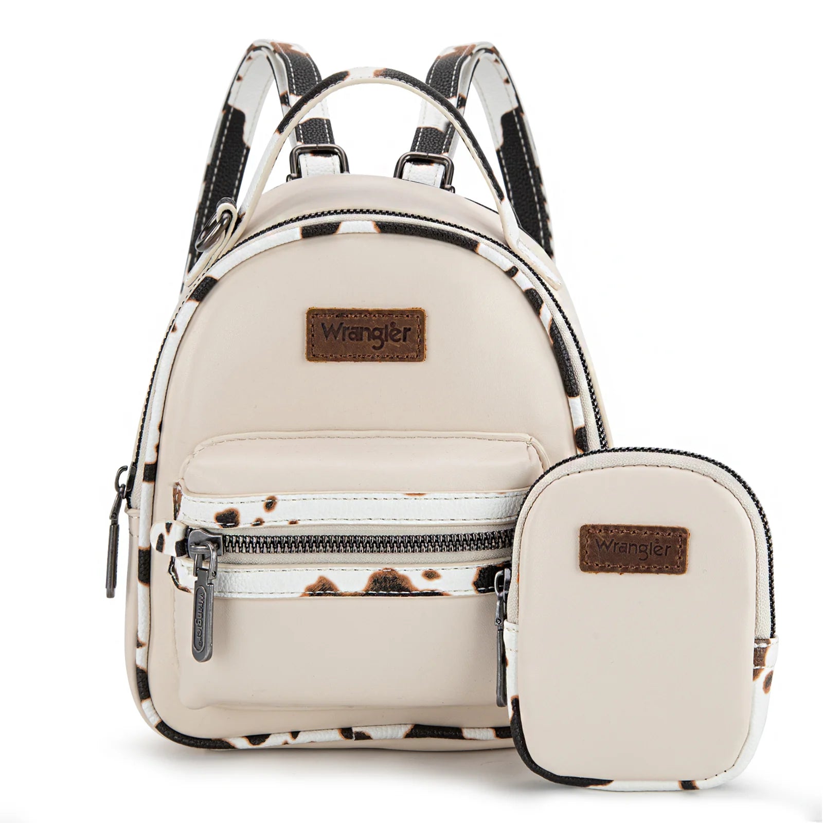 Wrangler Cow Print Trimmed Mini Backpack With Coin Pouch - Tan
