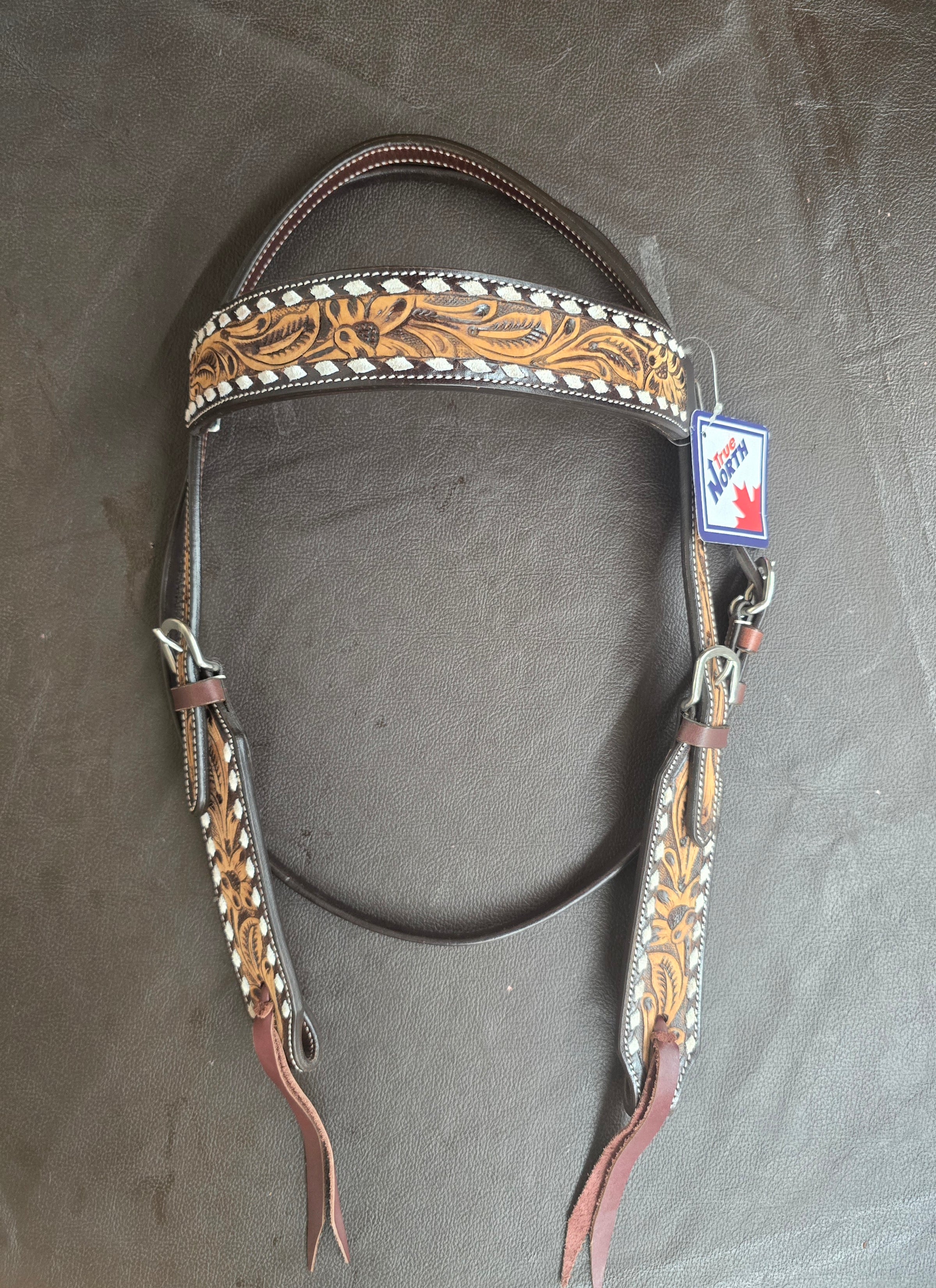 WIDE BROWNBAND HEADSTALL WITH WHITE BUCKSTITCH