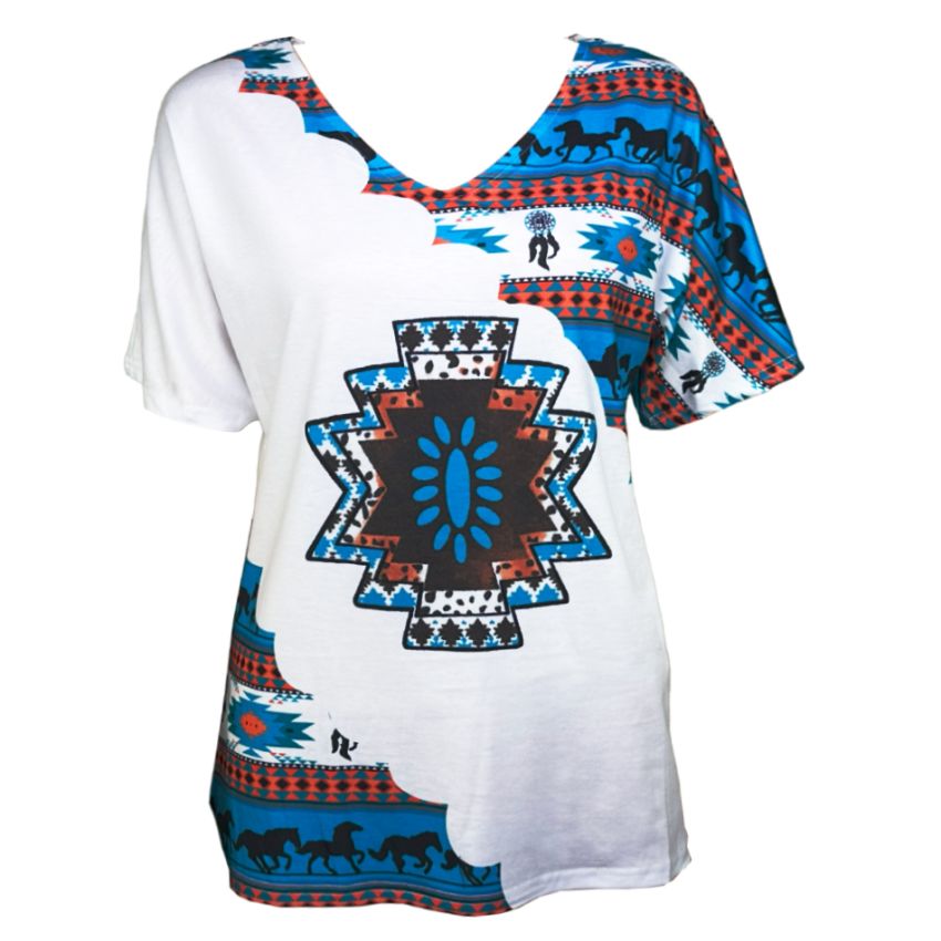 WOMENS WESTERN GRAPHIC TEES - TURQUOISE PATTERN