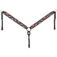 SILVER ROYAL AZTEC FLOWER ONE EAR HEADSTALL & BREAST COLLAR SET