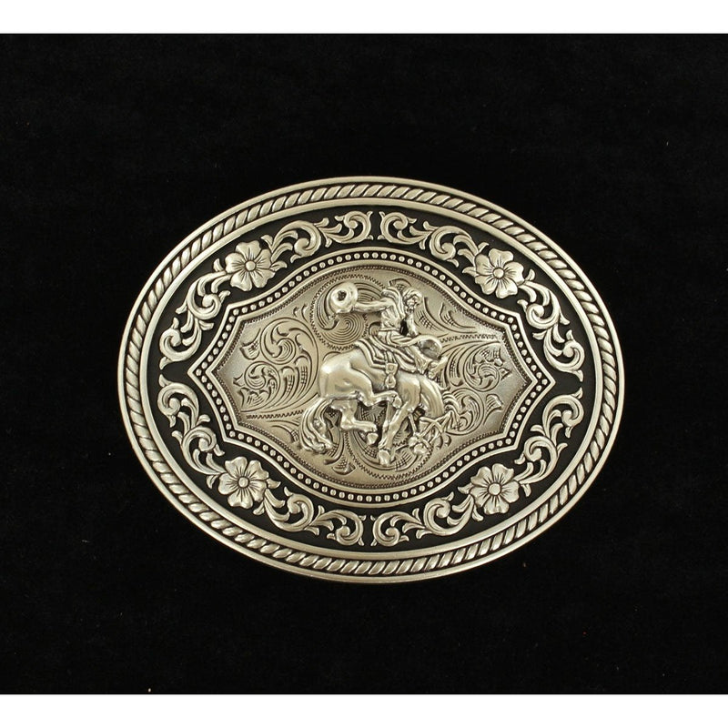 NOCONA ROPE EDGE SCROLL BELT BUCKLE WITH BRONC MOTIF