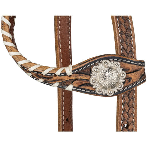 SILVER ROYAL FEATHER WHITE LACE HEADSTALL & HEADSTALL SET