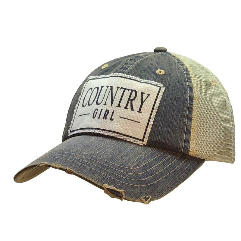 BALL CAP COUNTRY GIRL DISTRESSED BLUE DENIM