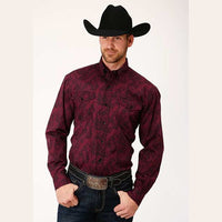 ROPER MENS OAKLEAF PAISLEY WINE SHIRT