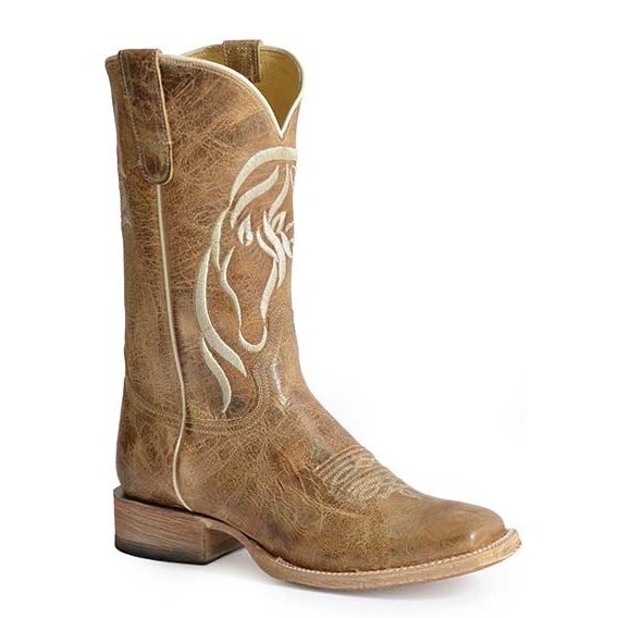 ROPER WOMENS HORSE EMBOSSED SQUARE TOE WESTERN BOOT