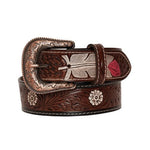 MYRA PINK FEATHER HAND TOOLED LEATHER BELT