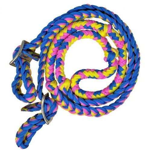 BRAIDED NYLON BRAIDED EASY GRIP REINS - YEL/PK/BL