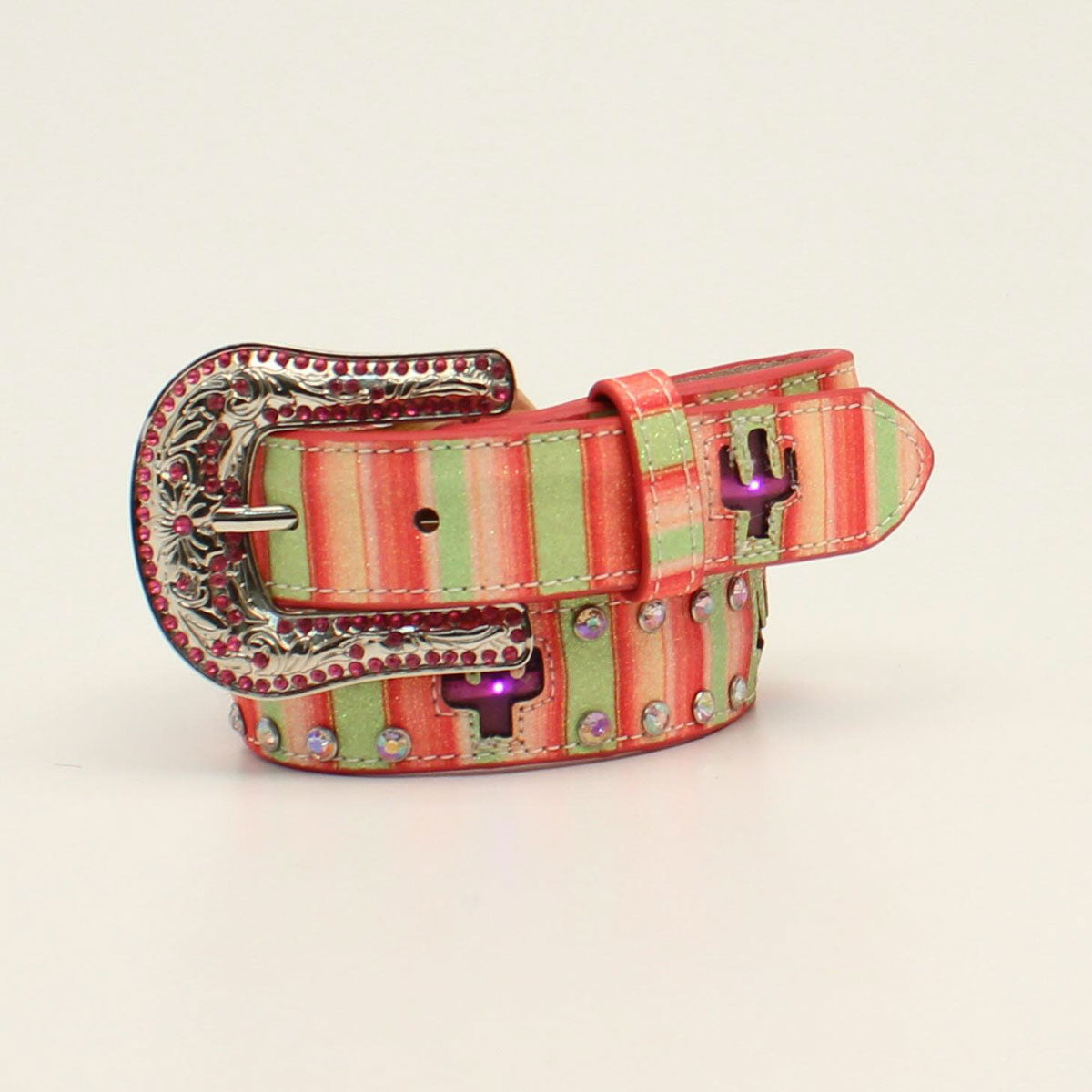 ANGEL RANCH GIRLS LIGHT UP CACTUS STRIPED BELT