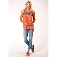 ROPER LADIES COTTON SLUB JERSEY TOP - ORANGE