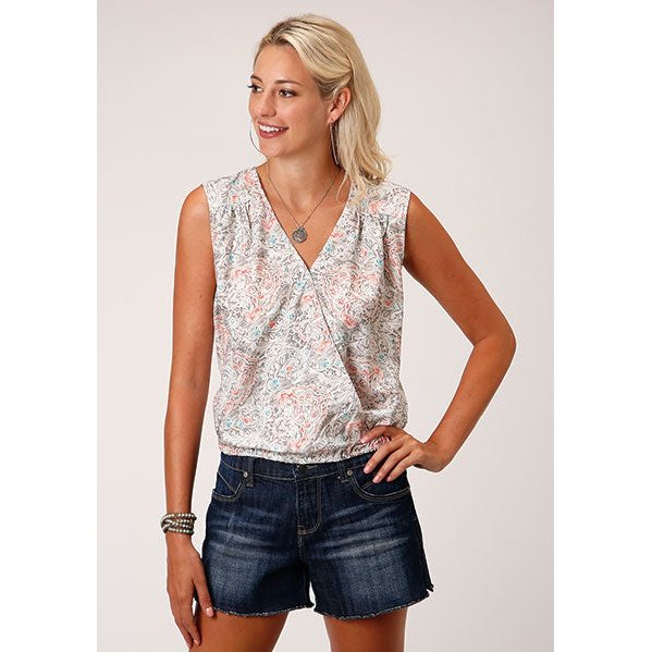 ROPER WOMENS DAMASK POLY CREPE SLEEVELESS TOP