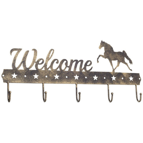 WELCOME SIGN WITH HOOKS HORSE - BRONZE