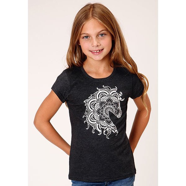 ROPER GIRLS HORSE PRINT TEE - GREY