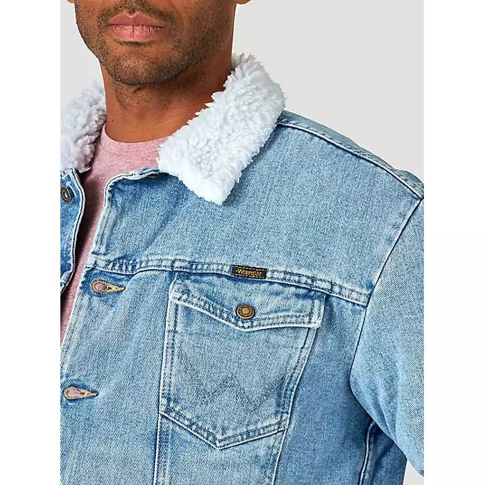 WRANGLER MENS SHERPA LINED ANTIQUE WASH JEAN JACKET