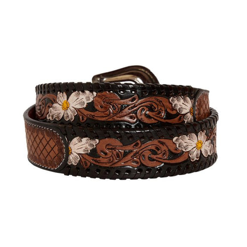 MYRA CHECKERED BROWN HAND TOOLED LEATHER BELT