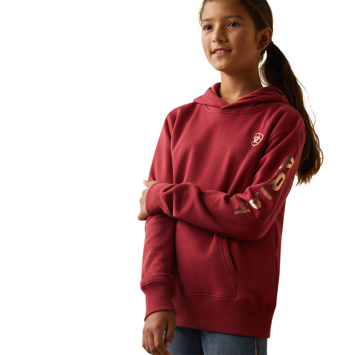 ARIAT GIRLS REAL ARM LOGO HOODIE - EARTH RED