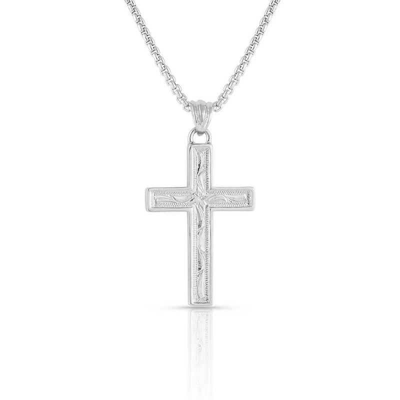 MONTANA SILVERSMITHS WRANGLER LEGENDS DENIM CROSS NECKLACE