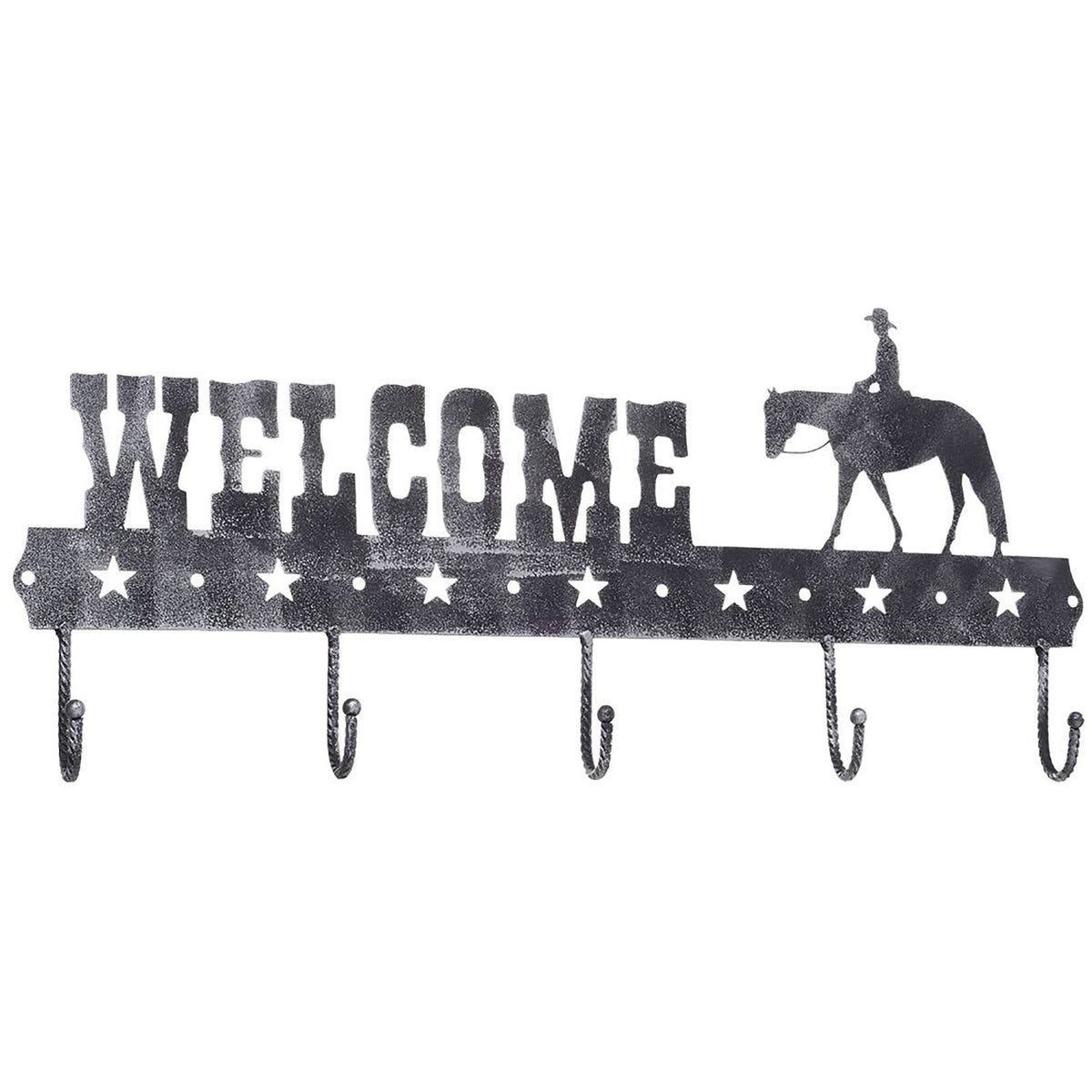 WELCOME SIGN WITH HOOKS WESTERN PLEASURE - PEWTER