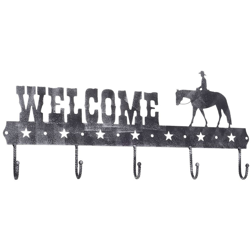 WELCOME SIGN WITH HOOKS WESTERN PLEASURE - PEWTER