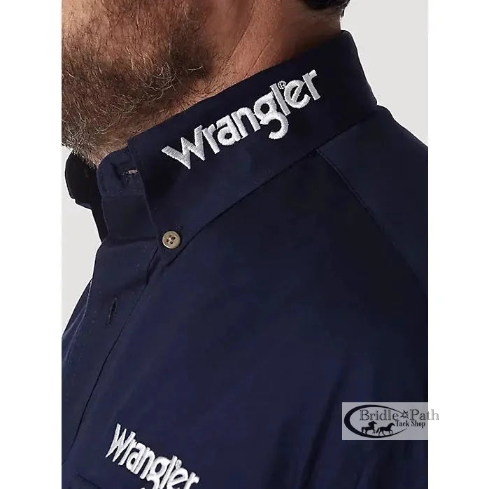 WRANGLER MENS LOGO BUTTON DOWN SHIRT - NAVY