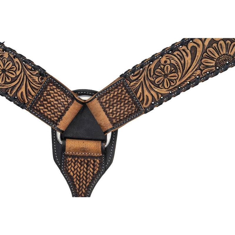 SILVER ROYAL SUNFLOWER BLACK LACE HEADSTALL & BREAST COLLAR SET