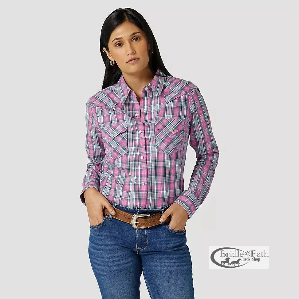 WRANGLER WOMENS ESSENTIAL SHIRT - BLUE/PINK