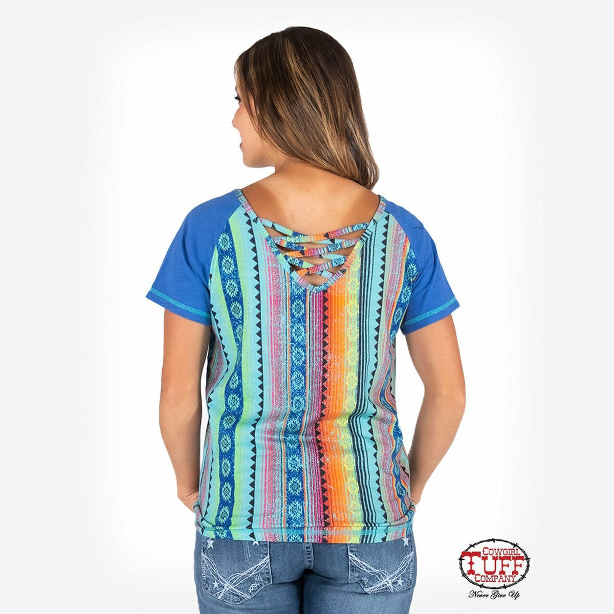 COWGIRL TUFF RAINBOW AZTEC RAGLAN SHIRT