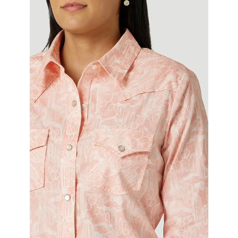 WRANGLER WOMENS CACTI WESTERN SNAP SHIRT - PINK MULTI