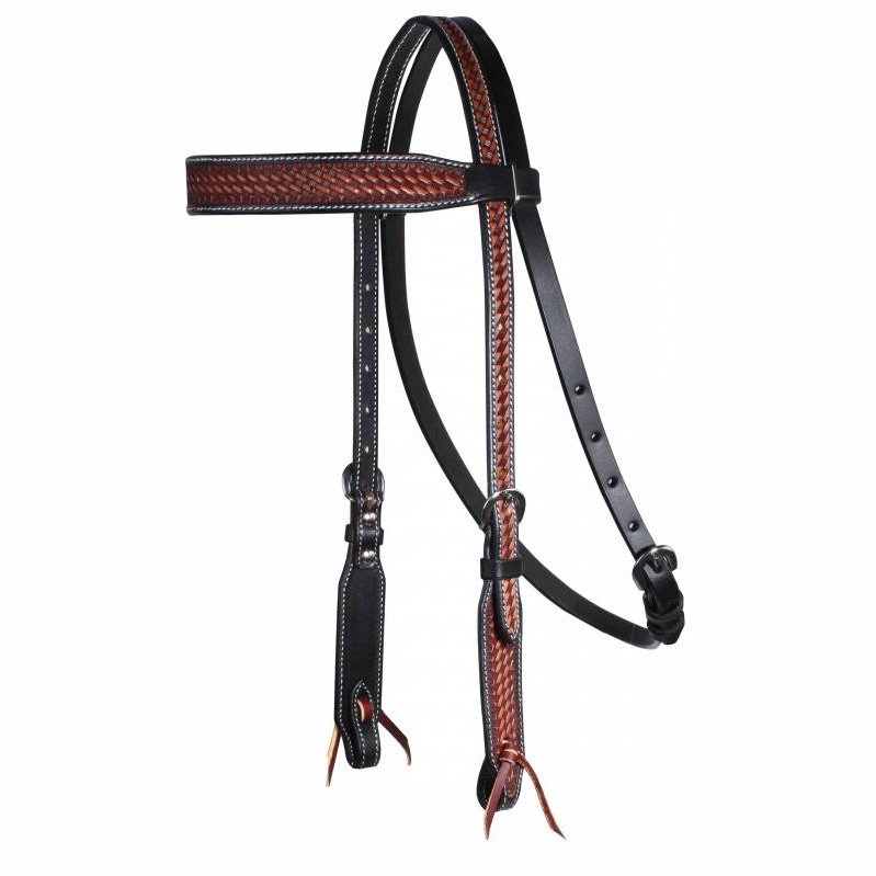 BASKET WEAVE CHESTNUT WITH BLACK BORDER HEADSTALL