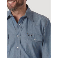 WRANGLER MEN WESTERN SNAP SHIRT - CHAMBRAY BLUE