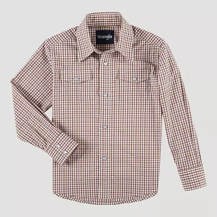 WRANGLER BOYS WESTERN SNAP SHIRT - WARM BROWN