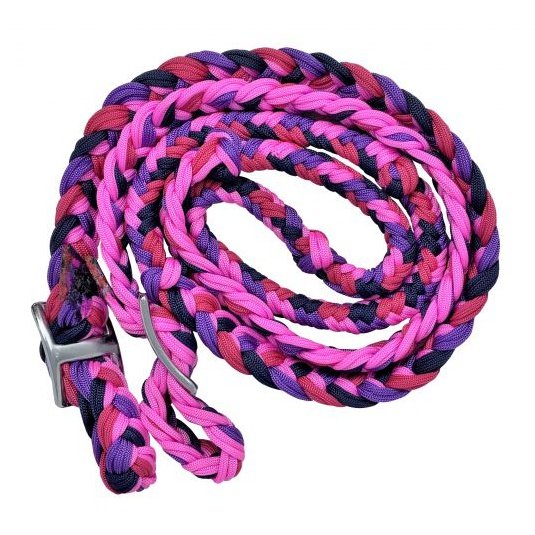 BRAIDED NYLON BRAIDED EASY GRIP REINS - PU/PK/RD