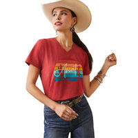 ARIAT WOMENS REAL HORIZON TEE SHIRT - ORANGE