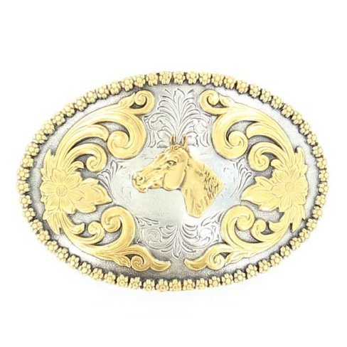 NOCONA OVAL FLORAL EMBOSSED BELT BUCKLE