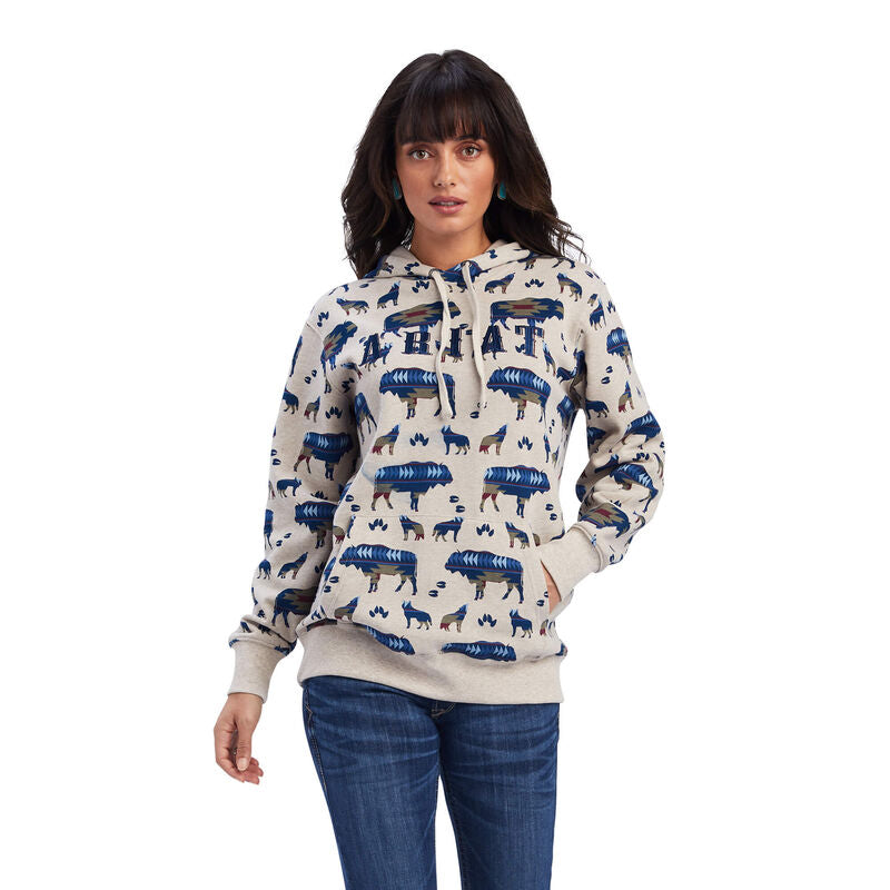 ARIAT WOMENS REAL ALLOVER PRINT HOODIE - BUFFALO BORDER