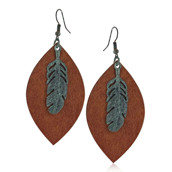 MONTANA SILVERSMITHS FEATHER LEATHER EARRINGS