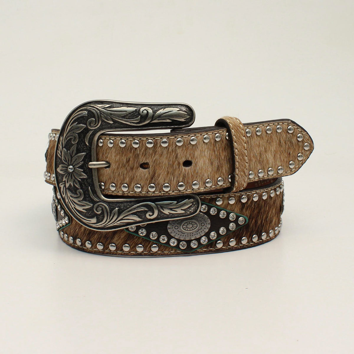 NOCONA WOMENS CALF HAIR OVAL CONCHO BELT