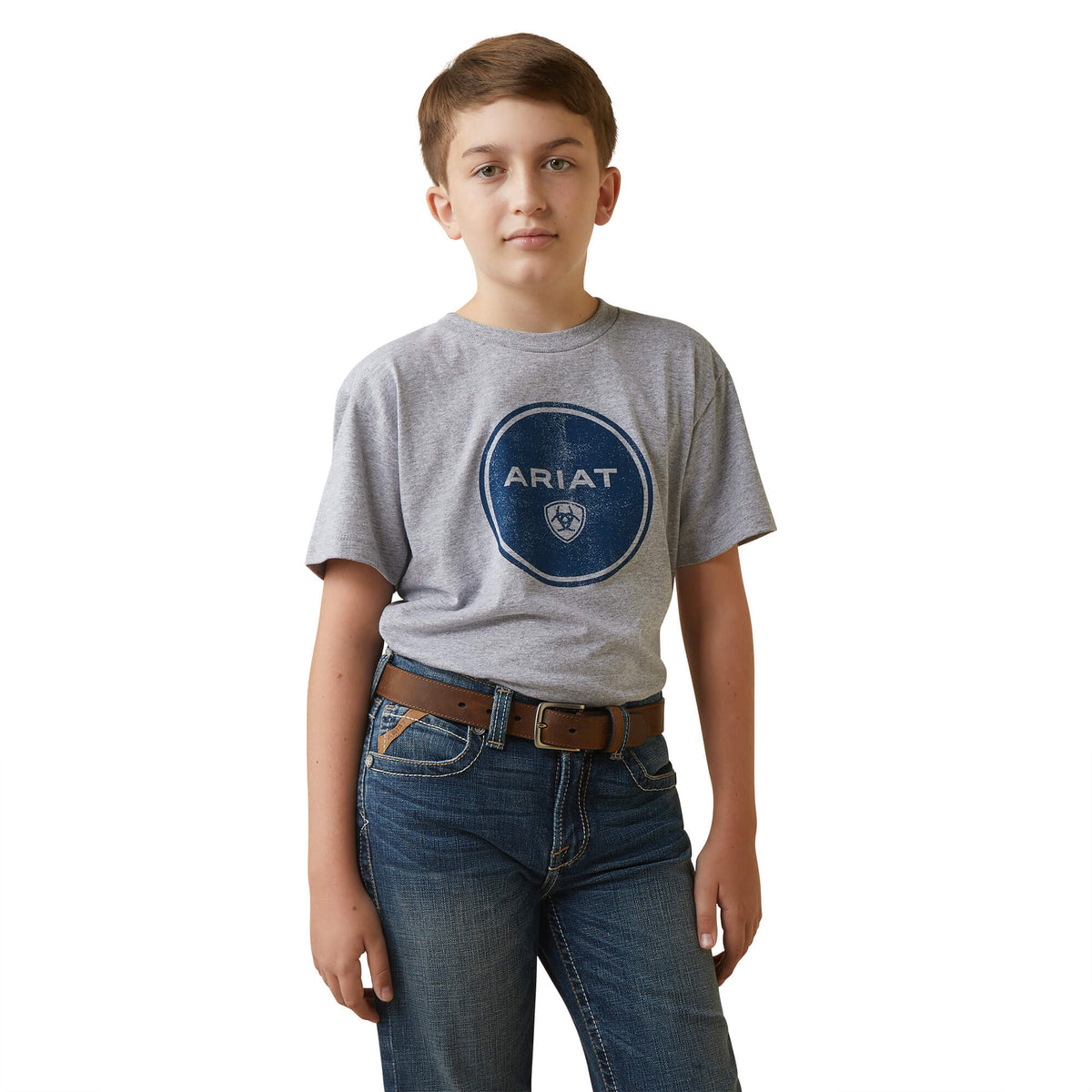 ARIAT BOYS WORN AROUND TEE - ATHLETIC HEATHER