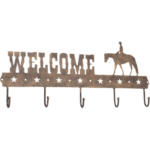WELCOME SIGN WITH HOOKS WESTERN PLEASURE - BRONZE