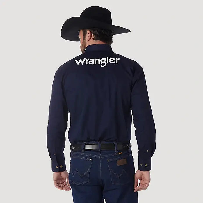 WRANGLER MENS LOGO BUTTON DOWN SHIRT - NAVY