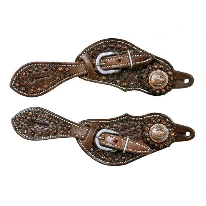 WESTERN YOUTH SPUR STRAPS - COPPER INDIAN HEAD
