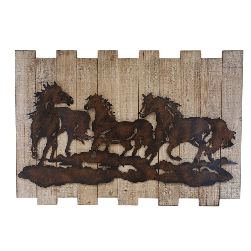 Wood Wall Art Running Horses